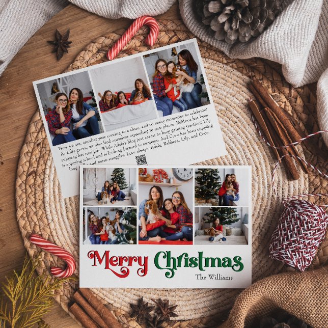 Classic Simple Merry Christmas Eight Photo Holiday Card (Creator Uploaded)