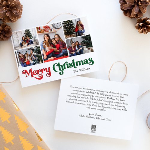 Classic Simple Merry Christmas Five Photo Holiday Card