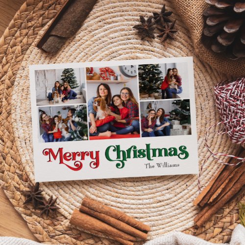 Classic Simple Merry Christmas Five Photo Holiday Postcard