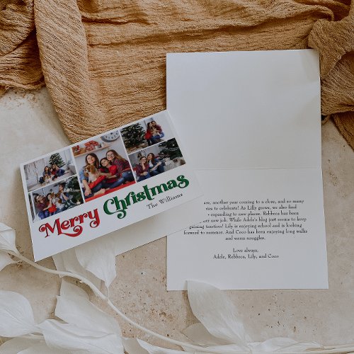 Classic Simple Merry Christmas Folded Five Photo Holiday Card