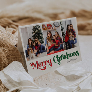 Classic Simple Merry Christmas Folded Three Photo Holiday Card