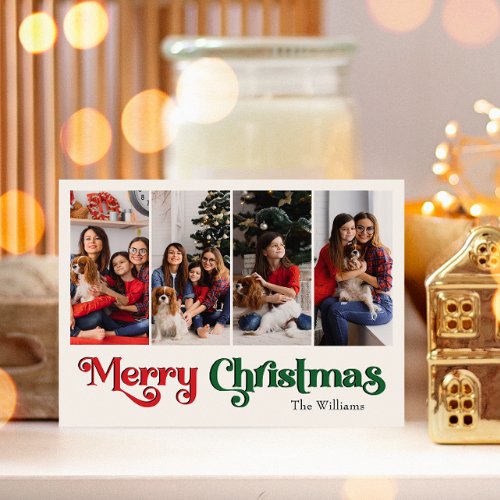 Classic Simple Merry Christmas Four Photo Holiday Card