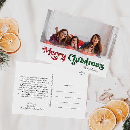 Classic Simple Merry Christmas Full Photo Holiday Postcard