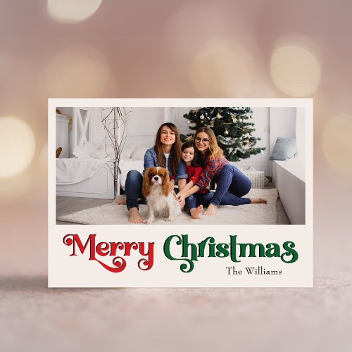 Classic Simple Merry Christmas Large One Photo Holiday Postcard
