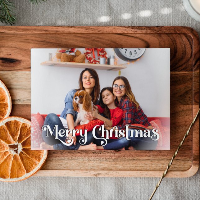Classic Simple Merry Christmas One Photo Holiday Card (Creator Uploaded)