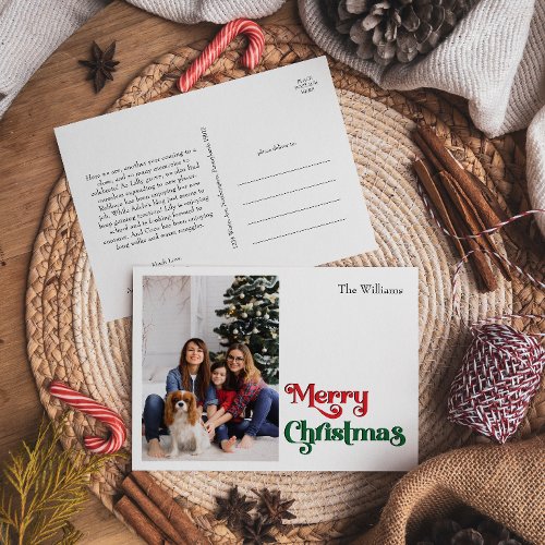 Classic Simple Merry Christmas One Photo Holiday Postcard