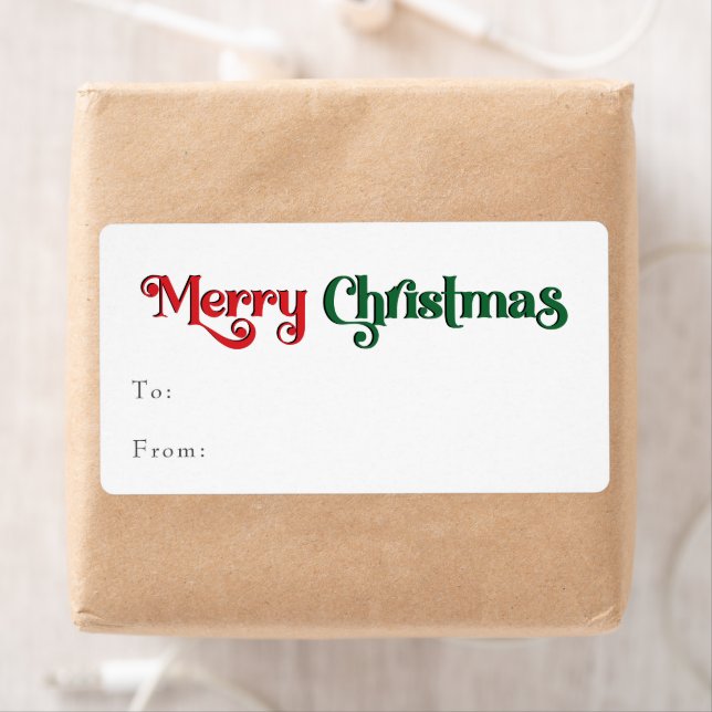 Classic Simple Merry Christmas Rectangular Gift Label (Insitu)