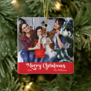 Classic Simple Merry Christmas Red Ceramic Ornament