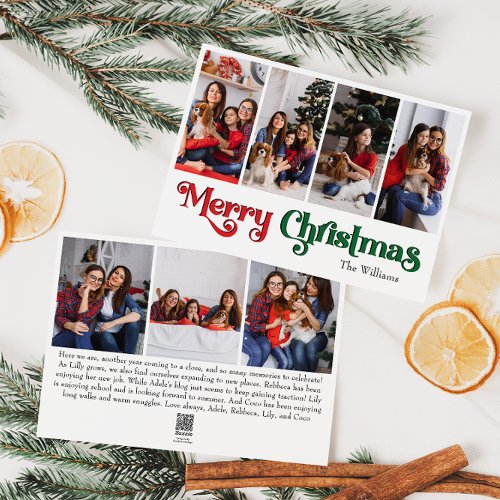 Classic Simple Merry Christmas Seven Photo Holiday Card