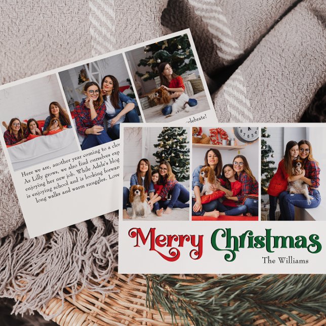 Classic Simple Merry Christmas Six Photo Holiday Card (Creator Uploaded)