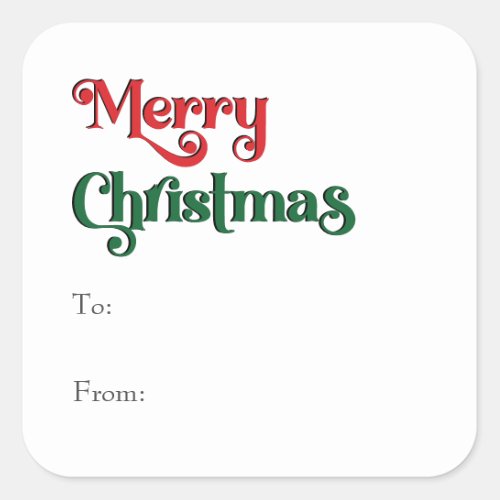 Classic Simple Merry Christmas To From Square Sticker