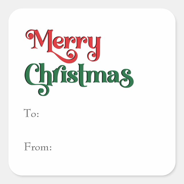 Classic Simple Merry Christmas To From Square Sticker (Creator Uploaded)