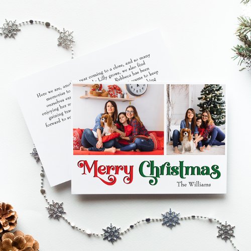 Classic Simple Merry Christmas Two Photo Holiday Card