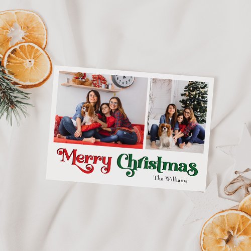Classic Simple Merry Christmas Two Photo Holiday Postcard