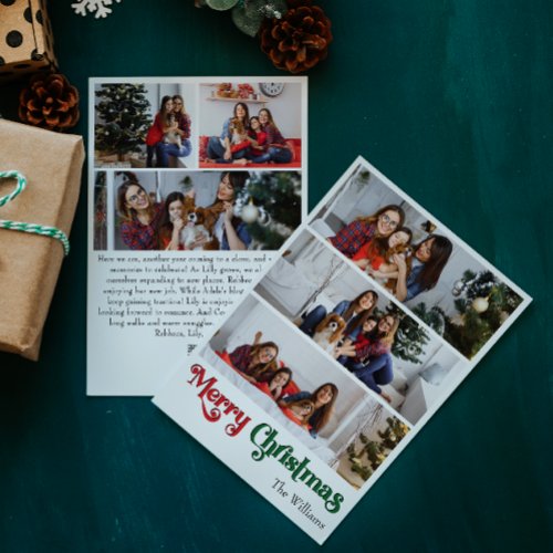 Classic Simple Merry Christmas Vertical 6 Photo Holiday Card