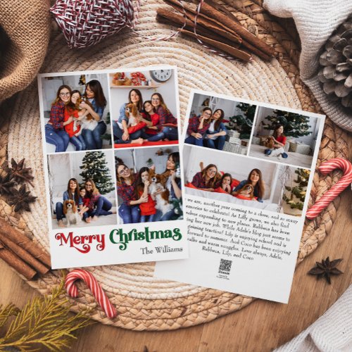 Classic Simple Merry Christmas Vertical 7 Photo Holiday Card