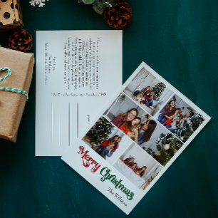 Classic Simple Merry Christmas Vertical Five Photo Holiday Postcard