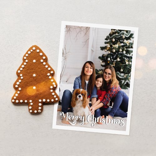 Classic Simple Merry Christmas Vertical full Photo Holiday Postcard