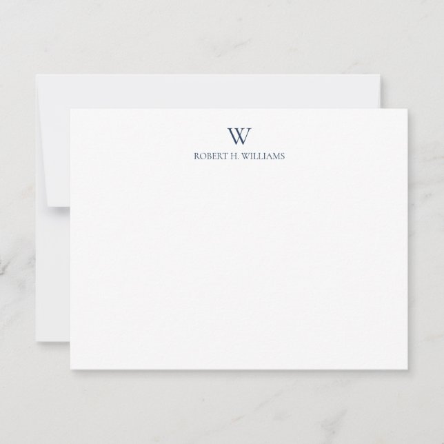 Classic Simple Midnight Blue Monogram Note Card (Front)