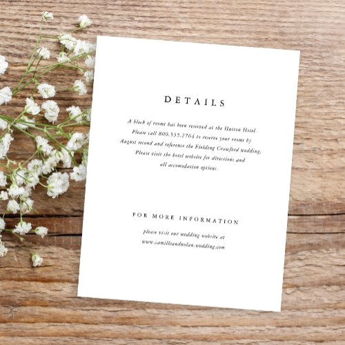 Classic Simple Minimal Elegant Type Wedding Enclosure Card