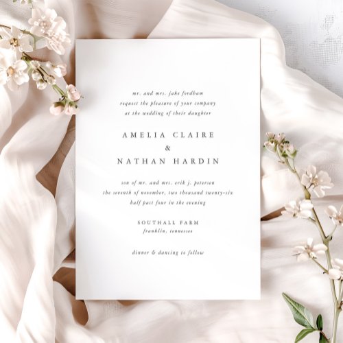 Classic Simple Minimal Elegant Type Wedding Invitation