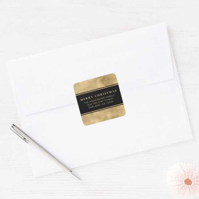 Classic Simple Minimalist Black Gold Christmas  Square Sticker (Envelope)