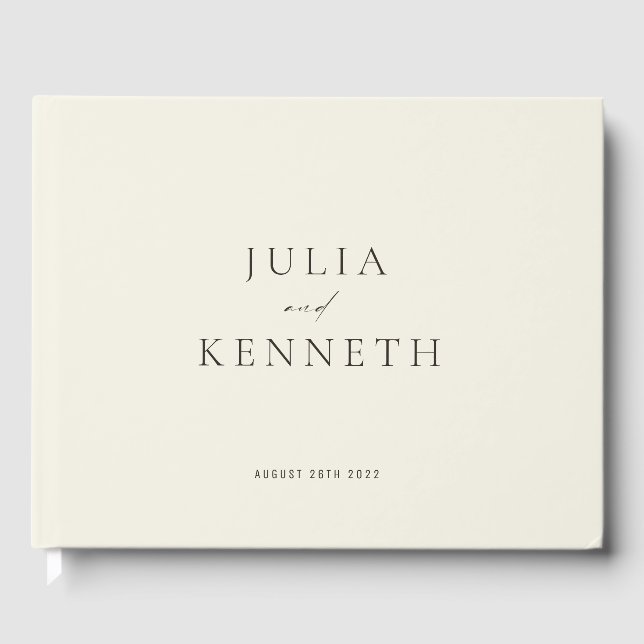 Classic Simple Minimalist Ecru Cream Wedding Guest Book (Front)