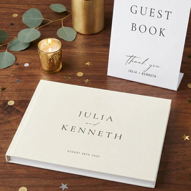 Classic Simple Minimalist Ecru Cream Wedding Guest Book (Creator Uploaded)