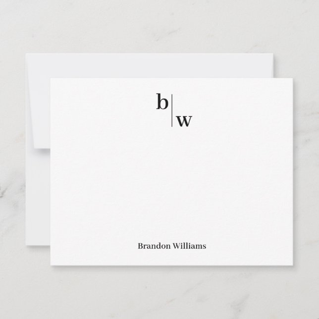 Classic Simple Modern 2 Monogram Initial Business  Note Card (Front)