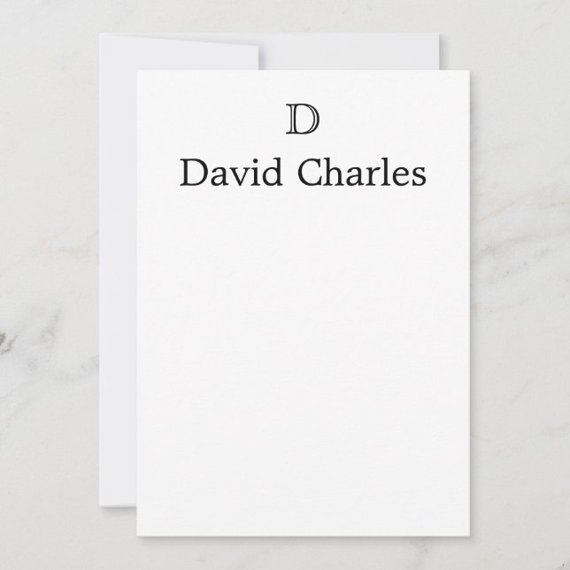 Classic Simple Modern Monogram Initial Note Card (Front)