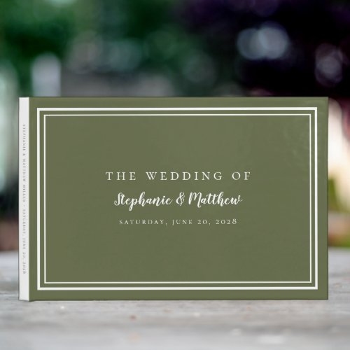 Classic Simple Modern Wedding Olive Green  White Guest Book