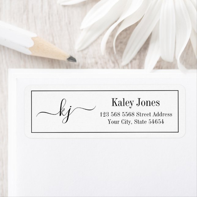 Classic Simple Monogram Black White Address Label (Insitu)