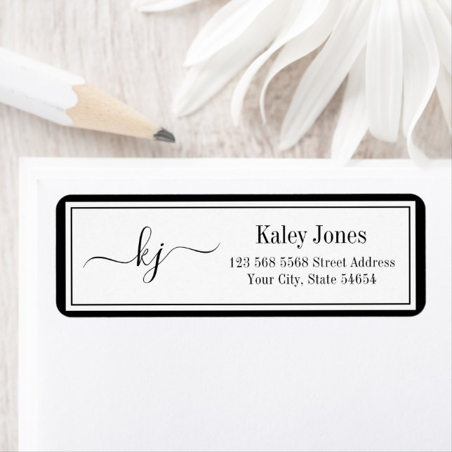 Classic Simple Monogram Black White Address Label (Insitu)