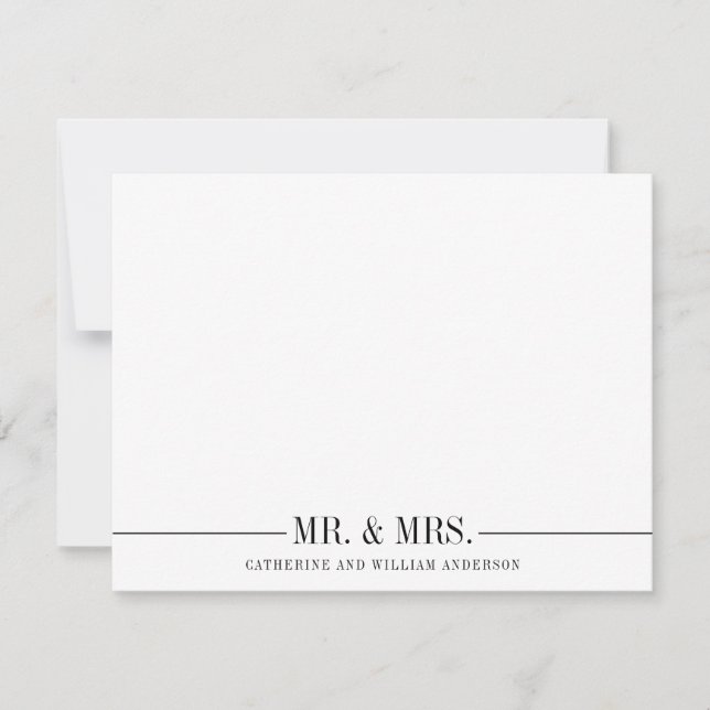 Classic Simple Mr and Mrs Formal Couple Stationery Note Card (Front)