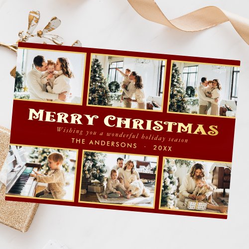 Classic Simple Multi Photo Christmas Foil Holiday Card