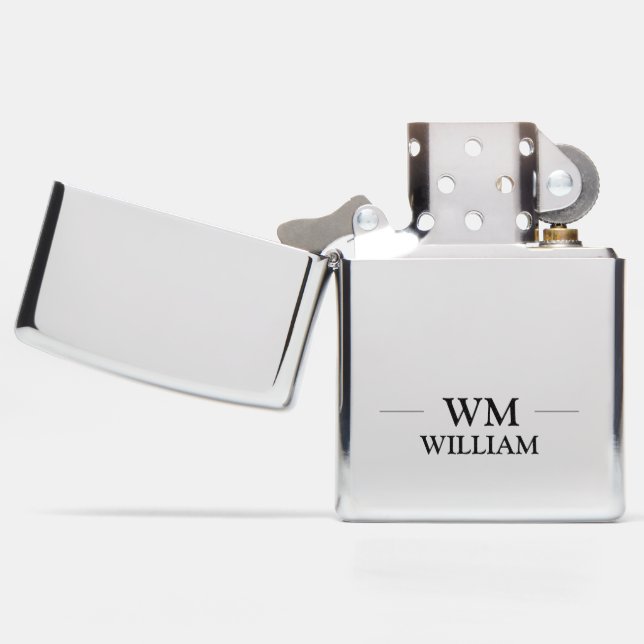 Classic simple name monogram  | chrome zippo lighter (Opened)