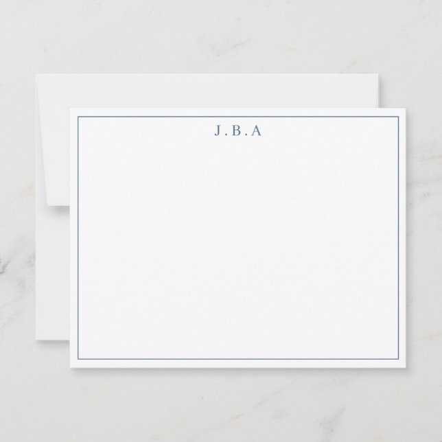 Classic Simple Navy Blue 3 Monogram Border Line Note Card (Front)
