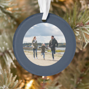 Classic simple navy herringbone personalized photo ornament