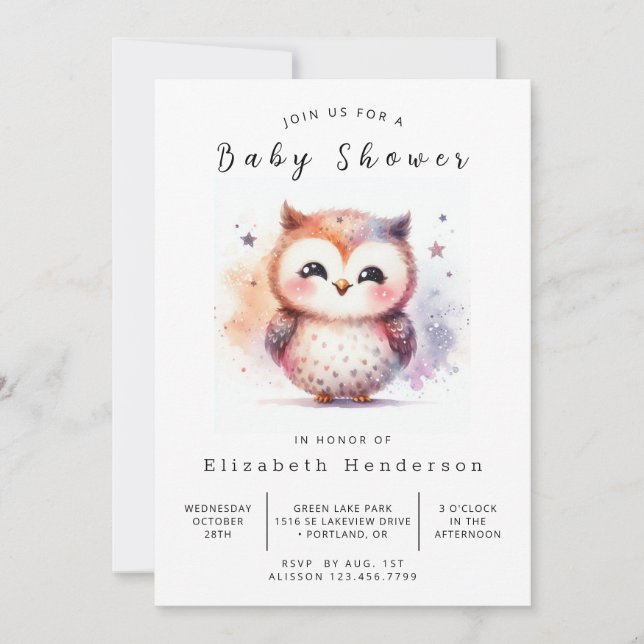 Classic Simple Owl Baby Shower Invitation (Front)