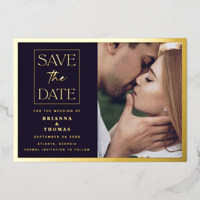 Classic Simple Photo Wedding Gold Save the Date Foil Invitation (Front)