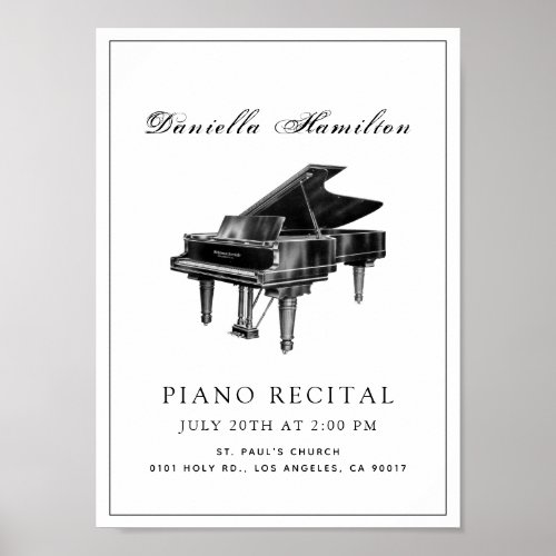 Classic Simple Piano White Recital Poster
