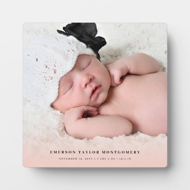 Classic Simple Pink Gradient New Baby Girl Photo Plaque (Front)