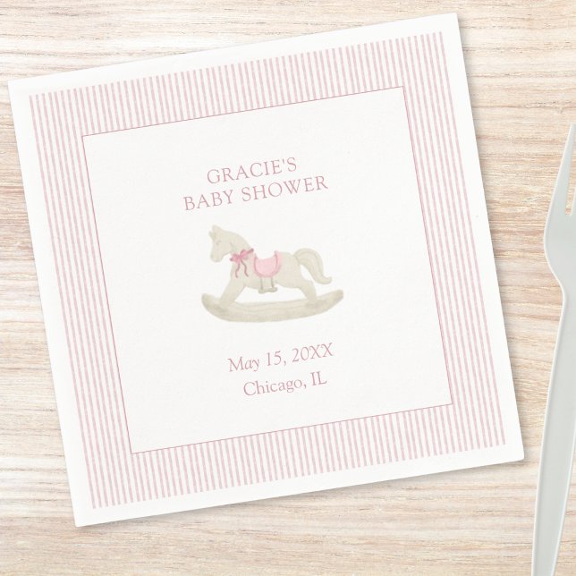 Classic Simple Pink Rocking Horse Girl Baby Shower Napkins (Creator Uploaded)