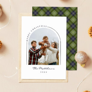 Classic Simple Plaid Family Photo Arch Christmas Holiday Card