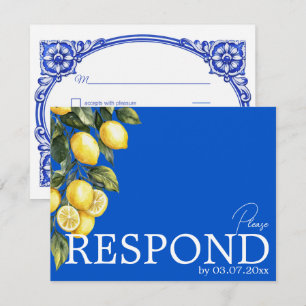 💙🍋Classic simple QR Azul & Limone Romance RSVP Card