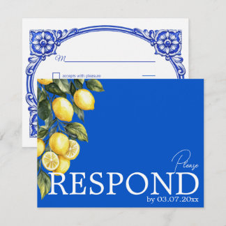 💙🍋Classic simple QR Azul & Limone Romance RSVP Card