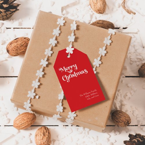 Classic Simple Red Merry Christmas Family Gift Tags