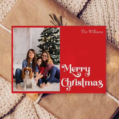 Classic Simple Red Merry Christmas One Photo Holiday Card