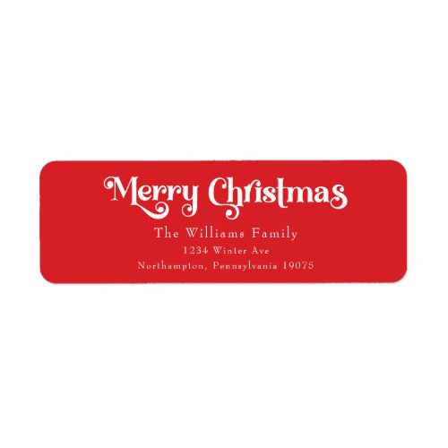 Classic Simple Red Merry Christmas Return Address Label