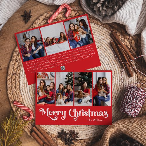 Classic Simple Red Merry Christmas Seven Photo Holiday Card